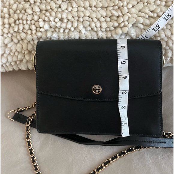 Authentic TORY BURCH Logo Chain Shoulder Bag Leather Black - Picture 8 of 13
